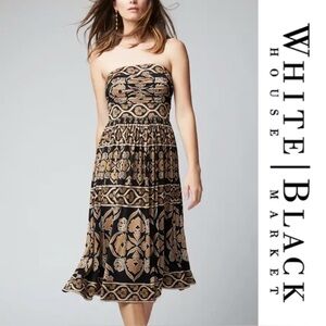 White House Black Market Strapless Black and Tan Dress